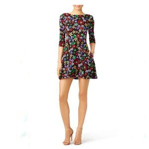 SUNO Black 100% Silk Floral Dress